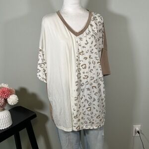 Leopard V Neck T-shirt 2X Flowy Fit‎ Tunic